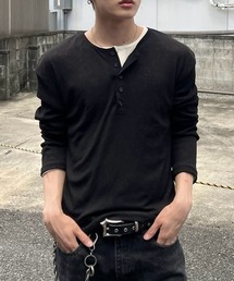 【Chikashitsu +】sheer henley long sleeve tee / 【チカシツプラス】シアーヘンリーネック長袖Tシャツ＜着用動画あり＞
