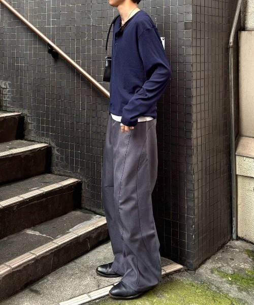 Chikashitsu +(チカシツプラス)の「【Chikashitsu +】sheer henley long sleeve tee / 【チカシツプラス】シアーヘンリーネック長袖Tシャツ<着用動画あり>(Tシャツ/カットソー・メンズ・ネイビー/ベージュ/アイボリー/ブラック・ONE SIZE)」の12枚目の写真