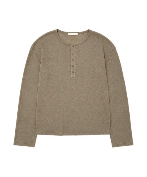 Chikashitsu +(チカシツプラス)の「【Chikashitsu +】sheer henley long sleeve tee / 【チカシツプラス】シアーヘンリーネック長袖Tシャツ<着用動画あり>(Tシャツ/カットソー・メンズ・ネイビー/ベージュ/アイボリー/ブラック・ONE SIZE)」の17枚目の写真