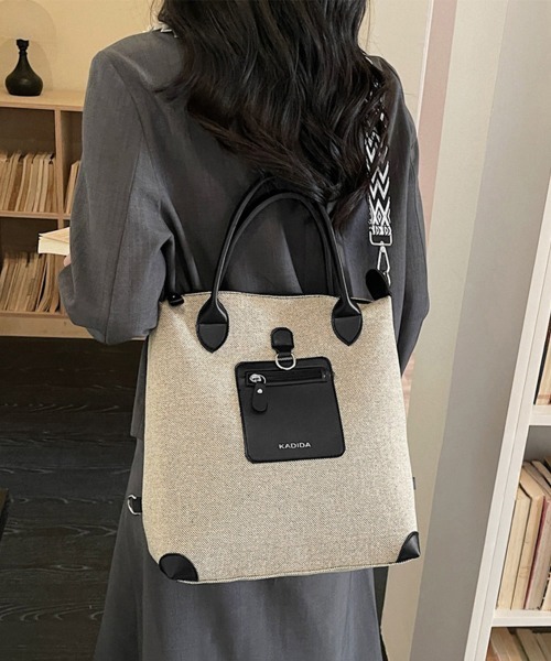 Miniministore（ミニミニストア）の「キャンバスリュック 3WAYトートバッグ（トートバッグ・レディース・ブラック/ダークグリーン/ベージュ/ブラウン・FREE）」の2枚目の写真