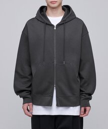 フラットテリーオーバーサイズフードパーカージップアップ[ガンメタル]