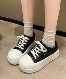 厚底スニーカー レースアップ靴 美脚脚長