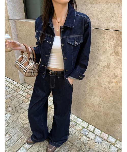 FAVORITO(ファヴォリート)の「デニムシャツ型トップスパンツセットアップ(セットアップ・レディース・ダークブルー・S/M/L)」の3枚目の写真