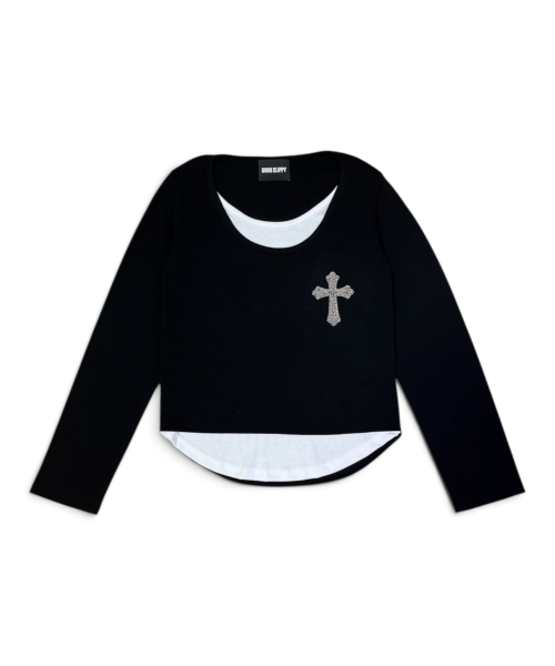 BORN SLIPPY（ボーンスリッピー）の「クリスタルクロスレイヤードロングスリーブTシャツ（ブラック）（Tシャツ/カットソー・レディース・その他・FREE）」の5枚目の写真