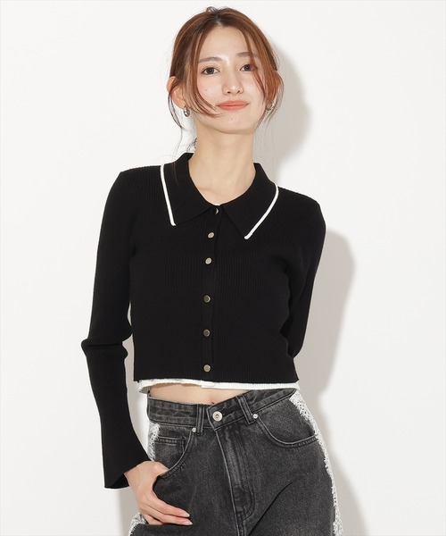 AND COUTURE(アンドクチュール)の「配色レイヤード風カーディガン(カーディガン/ボレロ・レディース・ピンク/ブラック/ブラウン/ライトグレー・FREE)」の2枚目の写真