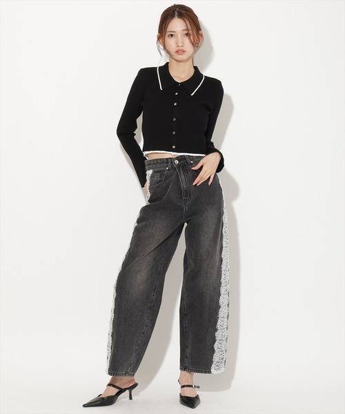 AND COUTURE(アンドクチュール)の「配色レイヤード風カーディガン(カーディガン/ボレロ・レディース・ピンク/ブラック/ブラウン/ライトグレー・FREE)」の5枚目の写真