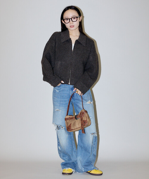 PUBLUX(パブリュクス)の「PUBLUX/パブリュクス ニット ジップ ジャケット 限定展開(ブルゾン・レディース・チャコールグレー・フリ-)」の5枚目の写真