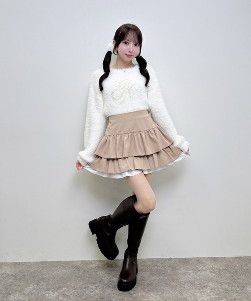 INGNI(イング)の「イニシャルビジューロゴフェザーニット(ニット/セーター・レディース・チャコールグレー/ベージュ/アイボリー/ピンク・M)」の13枚目の写真