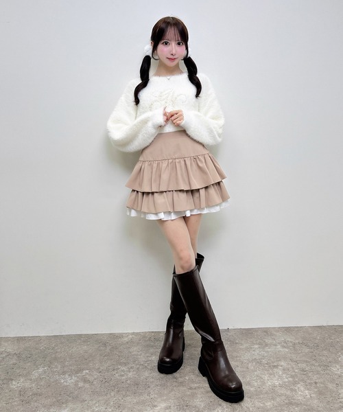 INGNI(イング)の「イニシャルビジューロゴフェザーニット(ニット/セーター・レディース・チャコールグレー/ベージュ/アイボリー/ピンク・M)」の14枚目の写真