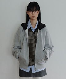 [CORE] OVERSIZED TWO-TONE ZIP-UP HOODIE - GREY