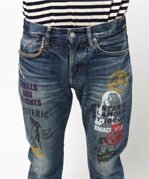 HYSTERIC GLAMOUR（ヒステリックグラマー）の「SP加工COLLAGE pt SデニムスリムストレートPT（デニムパンツ・メンズ・インディゴブルー・28inch/29inch/30inch/31inch/32inch/34inch）」の8枚目の写真