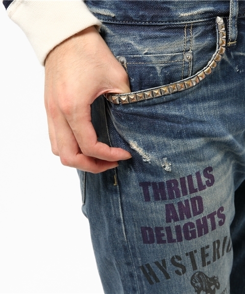 HYSTERIC GLAMOUR（ヒステリックグラマー）の「SP加工COLLAGE pt SデニムスリムストレートPT（デニムパンツ・メンズ・インディゴブルー・28inch/29inch/30inch/31inch/32inch/34inch）」の10枚目の写真