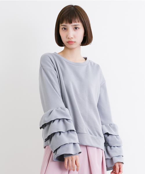 MERLOT(メルロー)の「フリルティアード袖トップス583-9527(スウェット・レディース・グレー/アイボリー/ネイビー/ピンク・FREE)」の3枚目の写真