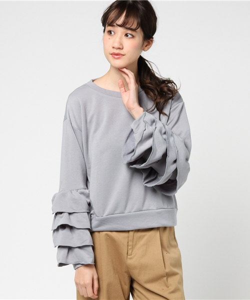 MERLOT(メルロー)の「フリルティアード袖トップス583-9527(スウェット・レディース・グレー/アイボリー/ネイビー/ピンク・FREE)」の13枚目の写真