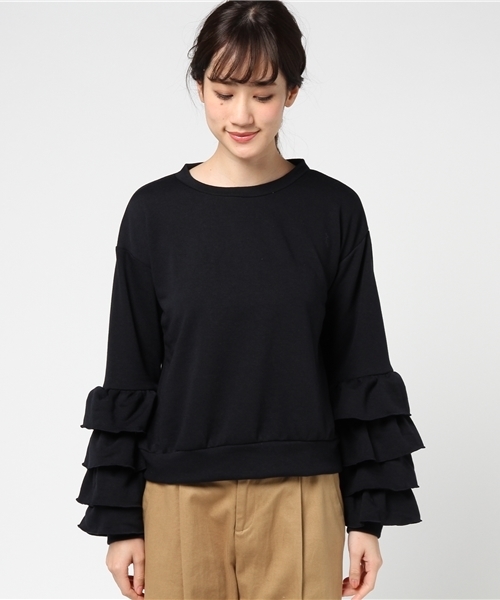 MERLOT(メルロー)の「フリルティアード袖トップス583-9527(スウェット・レディース・グレー/アイボリー/ネイビー/ピンク・FREE)」の5枚目の写真