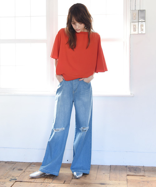 Luz Llena (philter)（ラズレナ　フィルター）の「ジョーゼットフレアスリーブトップス（シャツ/ブラウス・レディース・オフホワイト/グレー/ネイビー/レッド・MEDIUM）」の5枚目の写真