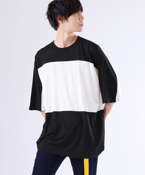 MONO-MART(モノマート)の「センターバイカラーBIG カットソー/TRストレッチ(Tシャツ/カットソー・メンズ・ブラック系その他/グレー系その他/ブルー系その他/ブルー系その他2/ベージュ系その他/グリーン系その他・FREE)」の2枚目の写真