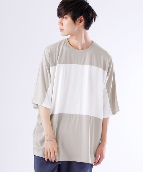 MONO-MART(モノマート)の「センターバイカラーBIG カットソー/TRストレッチ(Tシャツ/カットソー・メンズ・ブラック系その他/グレー系その他/ブルー系その他/ブルー系その他2/ベージュ系その他/グリーン系その他・FREE)」の3枚目の写真