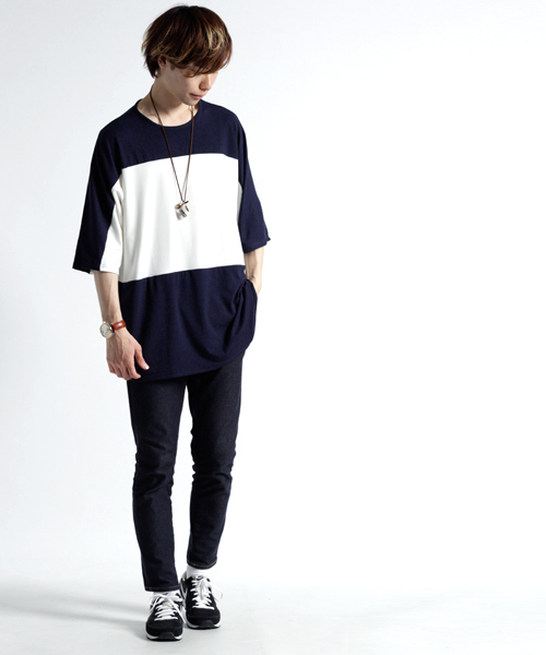 MONO-MART(モノマート)の「センターバイカラーBIG カットソー/TRストレッチ(Tシャツ/カットソー・メンズ・ブラック系その他/グレー系その他/ブルー系その他/ブルー系その他2/ベージュ系その他/グリーン系その他・FREE)」の18枚目の写真