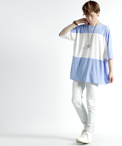 MONO-MART(モノマート)の「センターバイカラーBIG カットソー/TRストレッチ(Tシャツ/カットソー・メンズ・ブラック系その他/グレー系その他/ブルー系その他/ブルー系その他2/ベージュ系その他/グリーン系その他・FREE)」の20枚目の写真