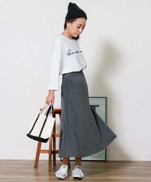 reca（レカ）の「ウエストゴムで楽々☆ミモレ丈スウェットフレアスカート（スカート・レディース・ブラック/ダークグレー・FREE）」の21枚目の写真