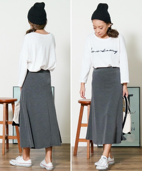 reca（レカ）の「ウエストゴムで楽々☆ミモレ丈スウェットフレアスカート（スカート・レディース・ブラック/ダークグレー・FREE）」の20枚目の写真