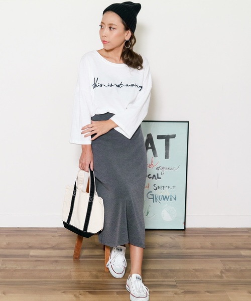 reca（レカ）の「ウエストゴムで楽々☆ミモレ丈スウェットフレアスカート（スカート・レディース・ブラック/ダークグレー・FREE）」の19枚目の写真