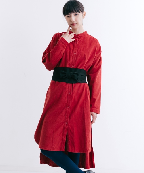 MERLOT（メルロー）の「ウエストベルトバンドカラーシャツワンピース1234（シャツワンピース・レディース・ベージュ/グリーン/レッド/キャメル/ブラック・FREE）」の5枚目の写真