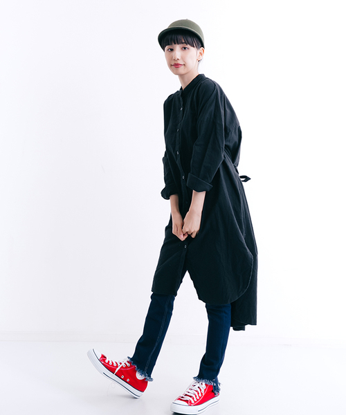 MERLOT（メルロー）の「ウエストベルトバンドカラーシャツワンピース1234（シャツワンピース・レディース・ベージュ/グリーン/レッド/キャメル/ブラック・FREE）」の22枚目の写真