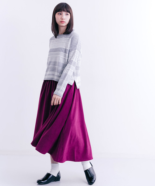 MERLOT（メルロー）の「ボーダーストライプリブニットプルオーバー1318（ニット/セーター・レディース・カーキ/グレー/オフホワイト・FREE）」の4枚目の写真