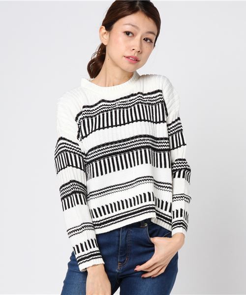 MERLOT（メルロー）の「ボーダーストライプリブニットプルオーバー1318（ニット/セーター・レディース・カーキ/グレー/オフホワイト・FREE）」の7枚目の写真