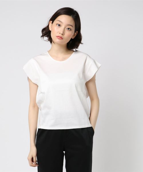 SLOBE IENA（スローブイエナ）の「ナノシアフリルスリーブTシャツ◆（Tシャツ/カットソー・レディース・ホワイト/ベージュ/ネイビー/イエロー/グリーン・FREE）」の14枚目の写真