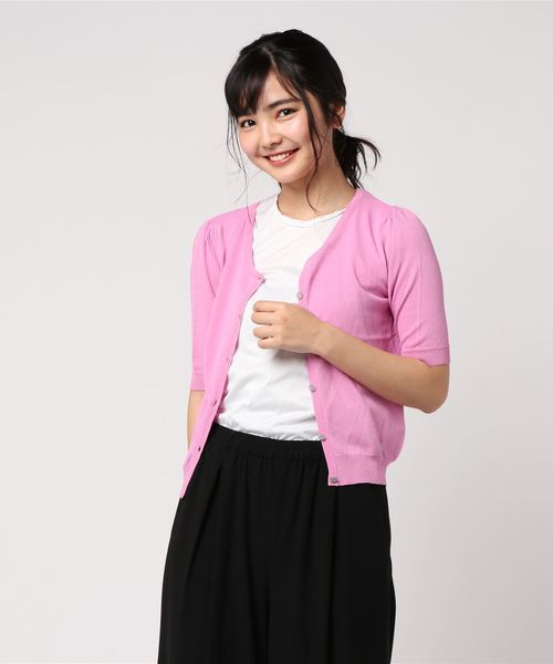 Misch Masch ミッシュマッシュ の プチサイズあり 5分袖クルーネックカーディガン カーディガン ボレロ Wear