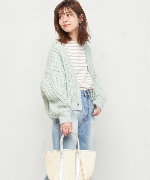 natural couture（ナチュラルクチュール）の「棒針風ショートカーディガン（カーディガン/ボレロ・レディース・アイボリー/ライトベージュ/ミント/ラベンダー/ピンクベージュ・FREE）」の4枚目の写真