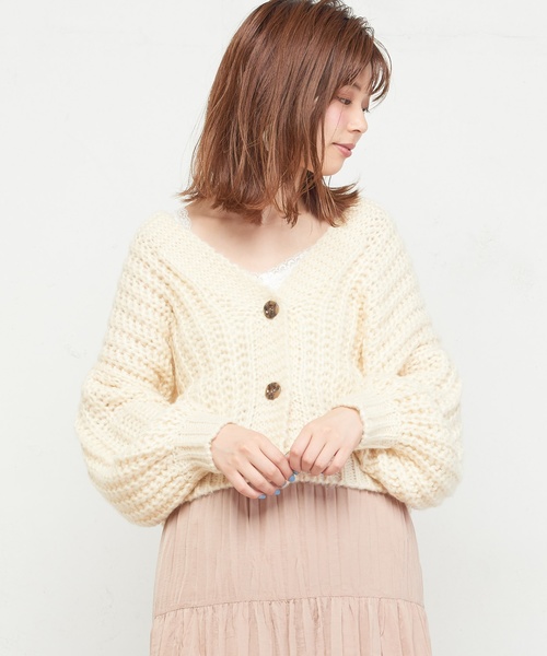 natural couture（ナチュラルクチュール）の「棒針風ショートカーディガン（カーディガン/ボレロ・レディース・アイボリー/ライトベージュ/ミント/ラベンダー/ピンクベージュ・FREE）」の7枚目の写真