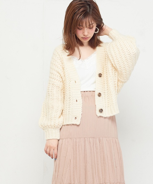 natural couture（ナチュラルクチュール）の「棒針風ショートカーディガン（カーディガン/ボレロ・レディース・アイボリー/ライトベージュ/ミント/ラベンダー/ピンクベージュ・FREE）」の9枚目の写真