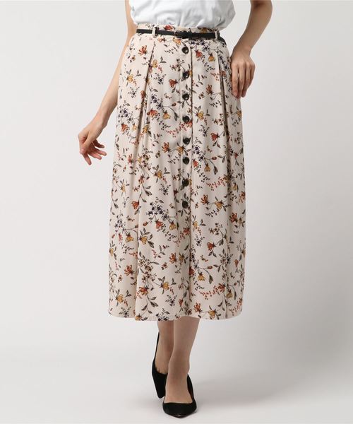 archives（アルシーヴ）の「前釦中花柄タックスカート（スカート・レディース・ブラック/ベージュ/グリーン・MEDIUM）」の3枚目の写真