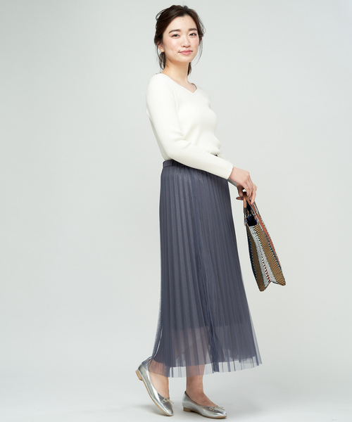 DISCOAT（ディスコート）の「再入荷！チュール重ねプリーツスカート（スカート・レディース・チャコールグレー/ブラック/アイボリー/ブラウン・FREE）」の6枚目の写真