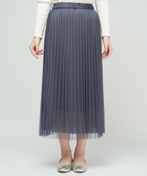 DISCOAT（ディスコート）の「再入荷！チュール重ねプリーツスカート（スカート・レディース・チャコールグレー/ブラック/アイボリー/ブラウン・FREE）」の8枚目の写真