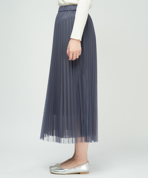 DISCOAT（ディスコート）の「再入荷！チュール重ねプリーツスカート（スカート・レディース・チャコールグレー/ブラック/アイボリー/ブラウン・FREE）」の9枚目の写真