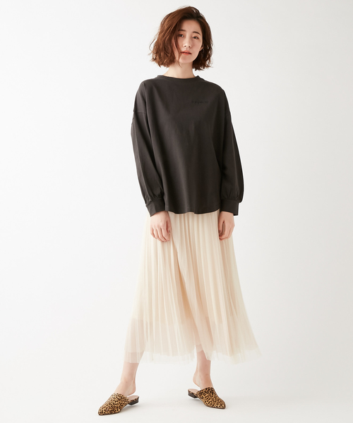 DISCOAT（ディスコート）の「再入荷！チュール重ねプリーツスカート（スカート・レディース・チャコールグレー/ブラック/アイボリー/ブラウン・FREE）」の14枚目の写真
