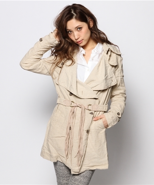 goa（ゴア）の「リネン混ナチュラルトレンチコート（トレンチコート・レディース・モカ/キナリ・FREE）」の10枚目の写真