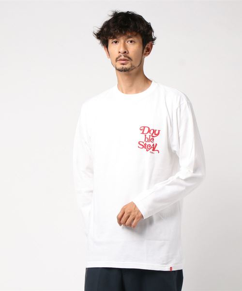 DOUBLE STEAL(ダブルスティール)の「Delivery Font 長袖Tシャツ(Tシャツ/カットソー・メンズ・ピンク/ホワイト×レッド/ブラック×ホワイト/ブラック×レッド/ホワイト×ブラック・MEDIUM/LARGE/X-LARGE/XX-LARGE)」の12枚目の写真