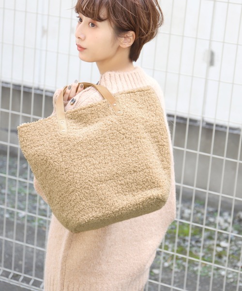 coca（coca）（コカ）の「もこもこシープボアトートバッグ（トートバッグ・レディース・アイボリー/ベージュ/ダークベージュ・ONE SIZE）」の2枚目の写真