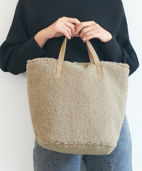 coca（coca）（コカ）の「もこもこシープボアトートバッグ（トートバッグ・レディース・アイボリー/ベージュ/ダークベージュ・ONE SIZE）」の3枚目の写真