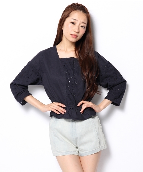 Kastane（カスタネ）の「【Kastane】レース切替ブラウス（シャツ/ブラウス・レディース・オフホワイト/ネイビー・FREE）」の12枚目の写真