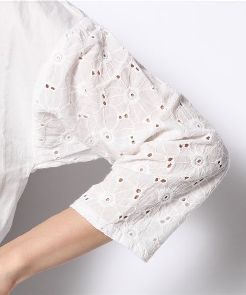 Kastane（カスタネ）の「【Kastane】レース切替ブラウス（シャツ/ブラウス・レディース・オフホワイト/ネイビー・FREE）」の3枚目の写真