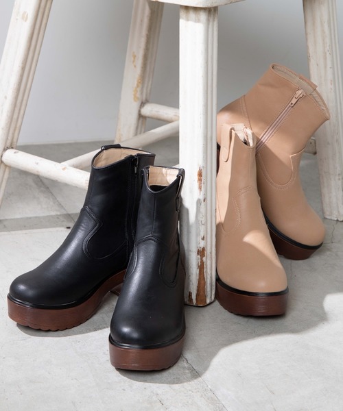 WEGO（ウィゴー）の「WEGO/ウッドソールブーツ（ブーツ・レディース・ベージュ/ブラック・MEDIUM/LARGE）」の12枚目の写真