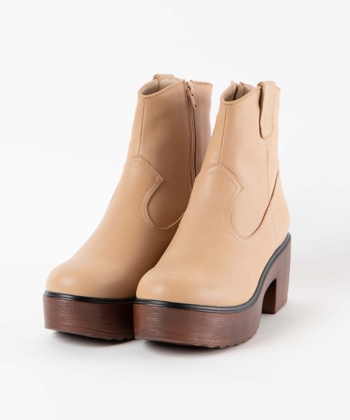 WEGO（ウィゴー）の「WEGO/ウッドソールブーツ（ブーツ・レディース・ベージュ/ブラック・MEDIUM/LARGE）」の8枚目の写真