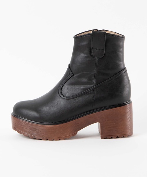 WEGO（ウィゴー）の「WEGO/ウッドソールブーツ（ブーツ・レディース・ベージュ/ブラック・MEDIUM/LARGE）」の3枚目の写真